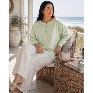 J. Jill Fit Women's Size 2X Henley Sweatshirt Lime Green Style Sporty Coastal